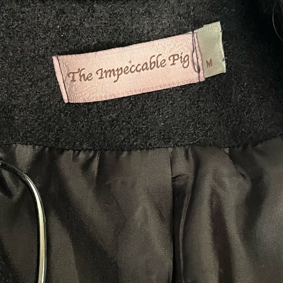 The Impeccable Pig Black Pea Coat Womens Size S Wool Blend Double Breasted Lined - Picture 6 of 6